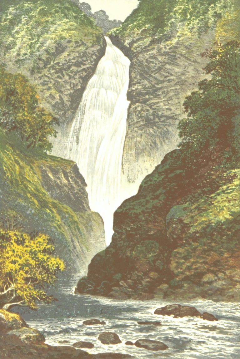 Vintage postcard of a waterfall. Sirène Storyhouse provides novel editing services to authors.